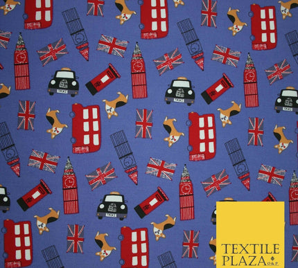 London Bus Taxi Corgi Big Ben Flag Printed 100% Cotton Poplin Fabric Face Masks