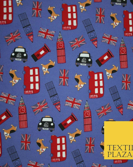 London Bus Taxi Corgi Big Ben Flag Printed 100% Cotton Poplin Fabric Face Masks