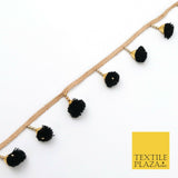 BLACK Pom Pom Tassels Indian Woven Gold Trim Ribbon Border Lace Ethnic X262
