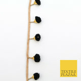 BLACK Pom Pom Tassels Indian Woven Gold Trim Ribbon Border Lace Ethnic X262
