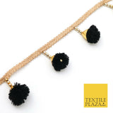 BLACK Pom Pom Tassels Indian Woven Gold Trim Ribbon Border Lace Ethnic X262