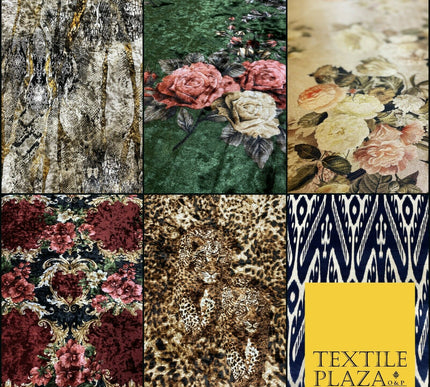 Various Floral Ornate Leopard Flowers Printed Soft Stretch Velvet Dress Fabric 2