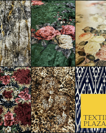 Various Floral Ornate Leopard Flowers Printed Soft Stretch Velvet Dress Fabric 2