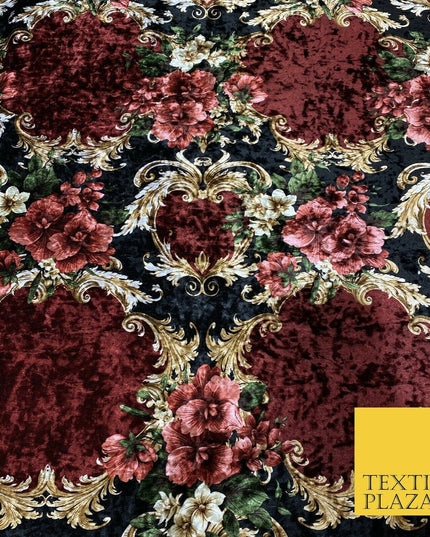 Various Floral Ornate Leopard Flowers Printed Soft Stretch Velvet Dress Fabric 2