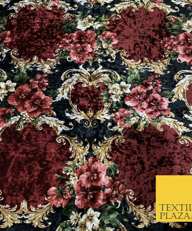 Various Floral Ornate Leopard Flowers Printed Soft Stretch Velvet Dress Fabric 2
