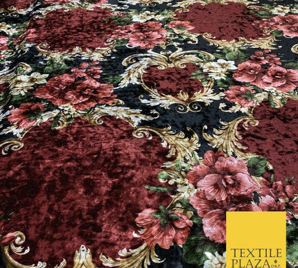 Various Floral Ornate Leopard Flowers Printed Soft Stretch Velvet Dress Fabric 2