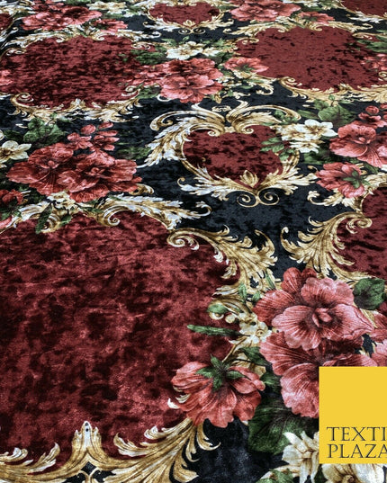 Various Floral Ornate Leopard Flowers Printed Soft Stretch Velvet Dress Fabric 2