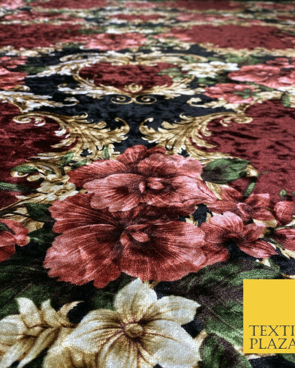 Various Floral Ornate Leopard Flowers Printed Soft Stretch Velvet Dress Fabric 2