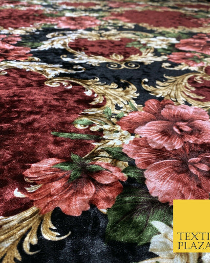 Various Floral Ornate Leopard Flowers Printed Soft Stretch Velvet Dress Fabric 2