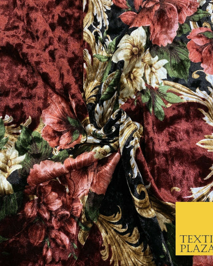 Various Floral Ornate Leopard Flowers Printed Soft Stretch Velvet Dress Fabric 2