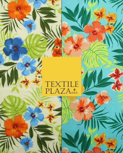 Tropical Exotic Artsy Floral Leaves Printed 100% COTTON POPLIN Fabric 58" Wide