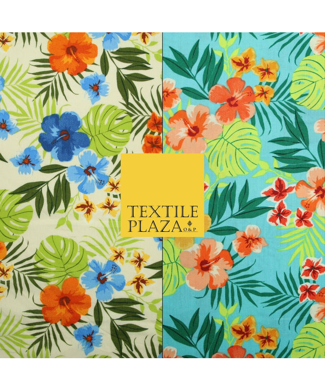Tropical Exotic Artsy Floral Leaves Printed 100% COTTON POPLIN Fabric 58" Wide