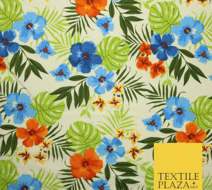 Tropical Exotic Artsy Floral Leaves Printed 100% COTTON POPLIN Fabric 58" Wide
