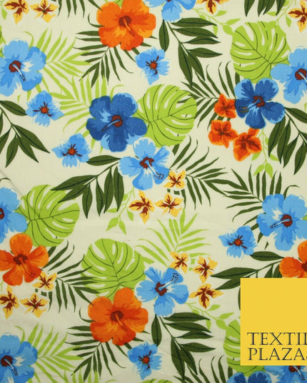 Tropical Exotic Artsy Floral Leaves Printed 100% COTTON POPLIN Fabric 58" Wide