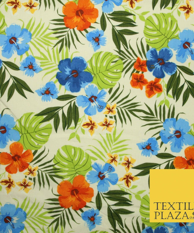 Tropical Exotic Artsy Floral Leaves Printed 100% COTTON POPLIN Fabric 58" Wide