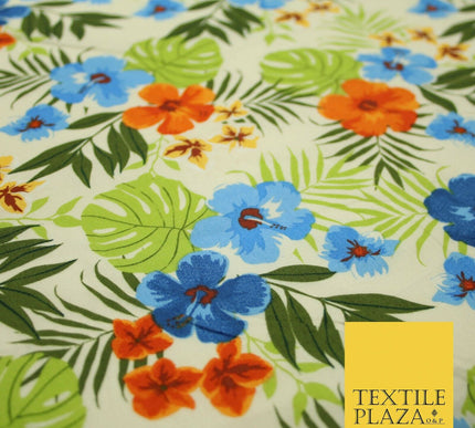Tropical Exotic Artsy Floral Leaves Printed 100% COTTON POPLIN Fabric 58" Wide