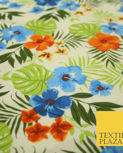 Tropical Exotic Artsy Floral Leaves Printed 100% COTTON POPLIN Fabric 58" Wide