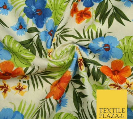 Tropical Exotic Artsy Floral Leaves Printed 100% COTTON POPLIN Fabric 58" Wide