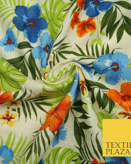 Tropical Exotic Artsy Floral Leaves Printed 100% COTTON POPLIN Fabric 58" Wide