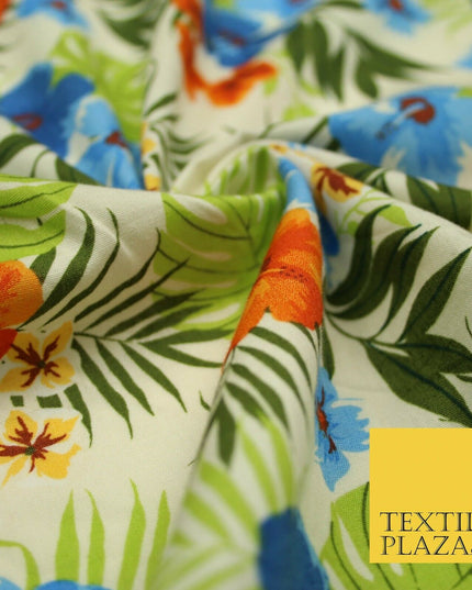 Tropical Exotic Artsy Floral Leaves Printed 100% COTTON POPLIN Fabric 58" Wide