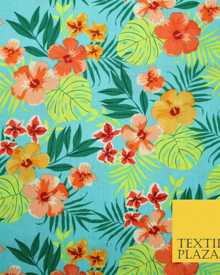 Tropical Exotic Artsy Floral Leaves Printed 100% COTTON POPLIN Fabric 58" Wide