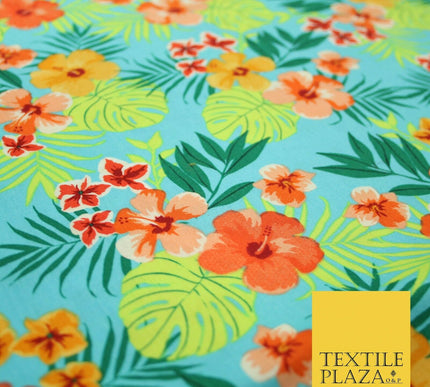 Tropical Exotic Artsy Floral Leaves Printed 100% COTTON POPLIN Fabric 58" Wide