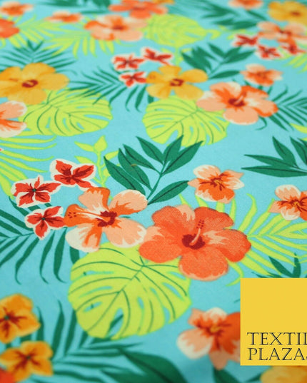 Tropical Exotic Artsy Floral Leaves Printed 100% COTTON POPLIN Fabric 58" Wide