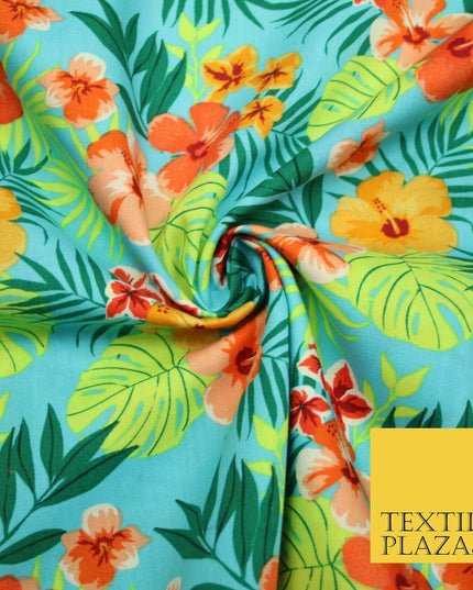 Tropical Exotic Artsy Floral Leaves Printed 100% COTTON POPLIN Fabric 58" Wide
