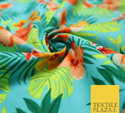 Tropical Exotic Artsy Floral Leaves Printed 100% COTTON POPLIN Fabric 58" Wide