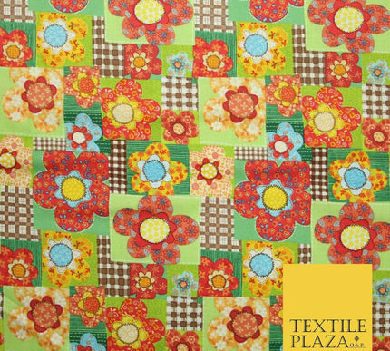 Brown Colourful Floral Patchwork Printed Soft 100% COTTON POPLIN Fabric 44" 4996