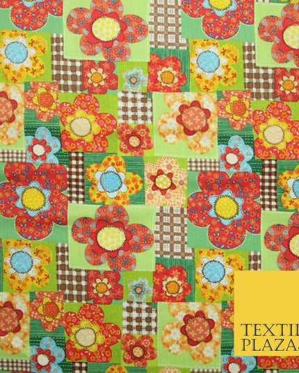 Brown Colourful Floral Patchwork Printed Soft 100% COTTON POPLIN Fabric 44" 4996