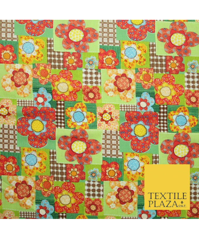 Brown Colourful Floral Patchwork Printed Soft 100% COTTON POPLIN Fabric 44" 4996