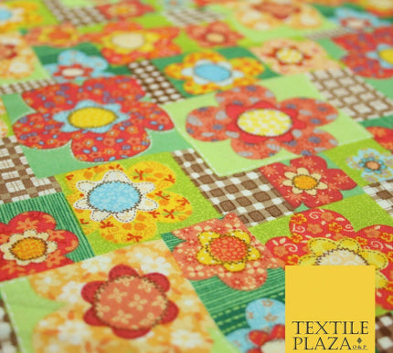 Brown Colourful Floral Patchwork Printed Soft 100% COTTON POPLIN Fabric 44" 4996