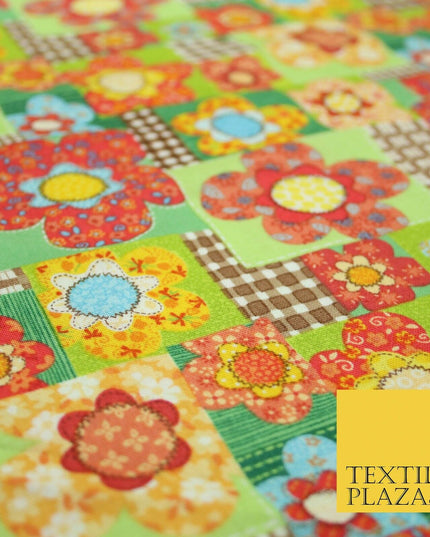 Brown Colourful Floral Patchwork Printed Soft 100% COTTON POPLIN Fabric 44" 4996