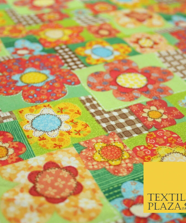 Brown Colourful Floral Patchwork Printed Soft 100% COTTON POPLIN Fabric 44" 4996