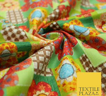 Brown Colourful Floral Patchwork Printed Soft 100% COTTON POPLIN Fabric 44" 4996