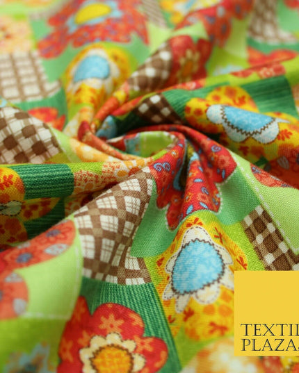 Brown Colourful Floral Patchwork Printed Soft 100% COTTON POPLIN Fabric 44" 4996
