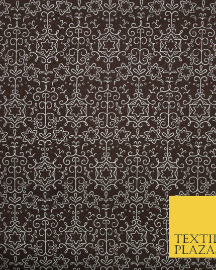 Brown Intricate Star Stencil Lattice Printed 100% COTTON POPLIN Fabric 54" 4998