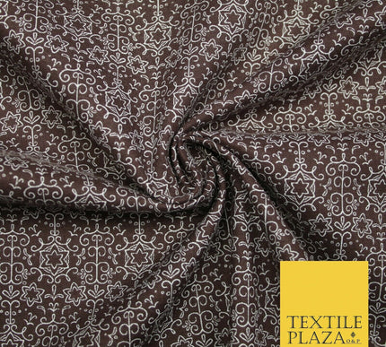 Brown Intricate Star Stencil Lattice Printed 100% COTTON POPLIN Fabric 54" 4998