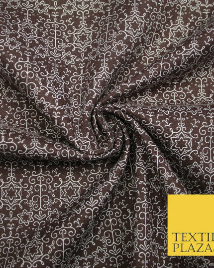 Brown Intricate Star Stencil Lattice Printed 100% COTTON POPLIN Fabric 54" 4998