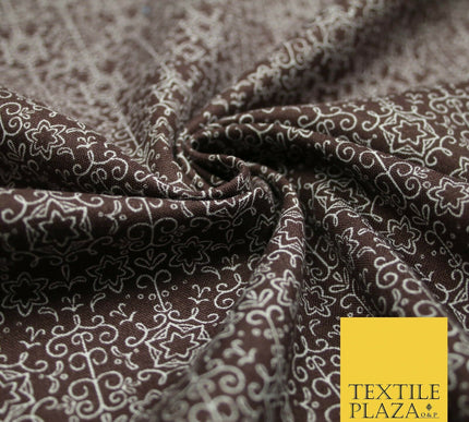 Brown Intricate Star Stencil Lattice Printed 100% COTTON POPLIN Fabric 54" 4998