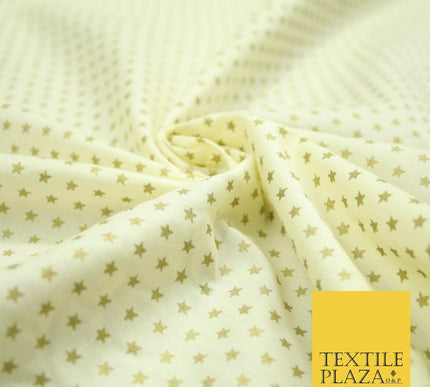 Lemon Cream Mini Metallic Gold Stars 100% Cotton Fabric Sewing Craft Dress 5009