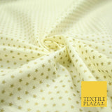 Lemon Cream Mini Metallic Gold Stars 100% Cotton Fabric Sewing Craft Dress 5009