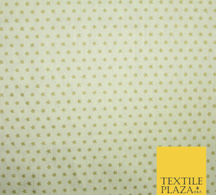 Lemon Cream Mini Metallic Gold Stars 100% Cotton Fabric Sewing Craft Dress 5009