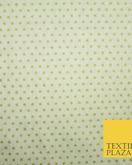 Lemon Cream Mini Metallic Gold Stars 100% Cotton Fabric Sewing Craft Dress 5009