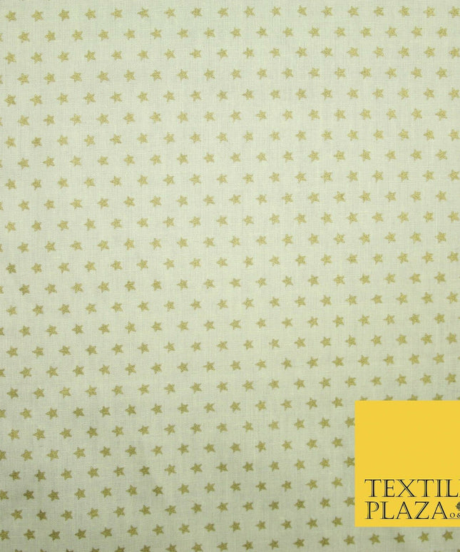 Lemon Cream Mini Metallic Gold Stars 100% Cotton Fabric Sewing Craft Dress 5009