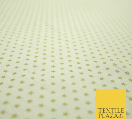 Lemon Cream Mini Metallic Gold Stars 100% Cotton Fabric Sewing Craft Dress 5009