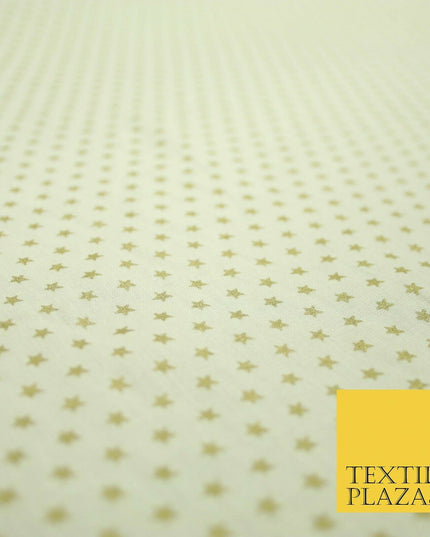 Lemon Cream Mini Metallic Gold Stars 100% Cotton Fabric Sewing Craft Dress 5009