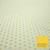 Lemon Cream Mini Metallic Gold Stars 100% Cotton Fabric Sewing Craft Dress 5009