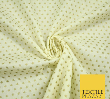Lemon Cream Mini Metallic Gold Stars 100% Cotton Fabric Sewing Craft Dress 5009